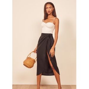 Reformation Linen Wrap Skirt, Size L, NWOT, Black